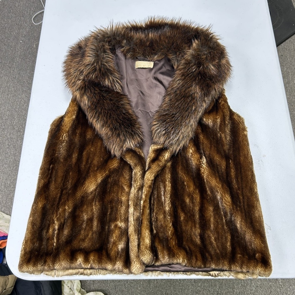 Nordstrom Faux Fur Vest Womens S/M Brown Shawl Collar Open Front Luxury Layer